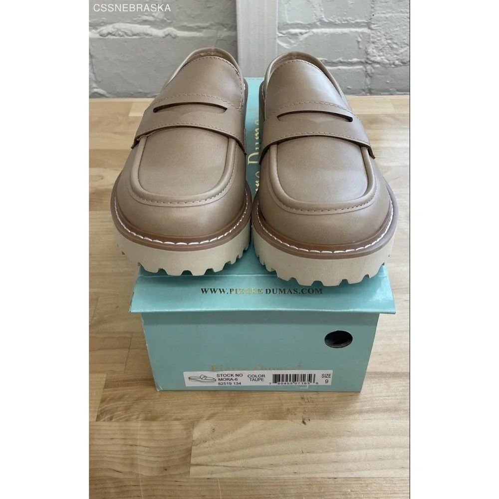 Pierre Dumas Mora-6 Taupe Platform Penny Loafer Mules Women's Size 9 NEW - Picture 1 of 7